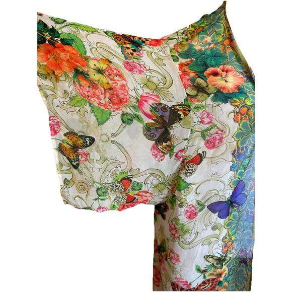 Johnny Was Silk Cover-Up Kimono Butterflies Floral Boho Chic Gypsy Beach Resort - Picture 7 of 11